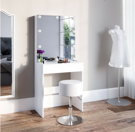 Masuta machiaj cu Oglinda LED si 1 Sertar pentru Cosmetice, Alb, masuta cosmetica, vanity - SEA262 - Img 2