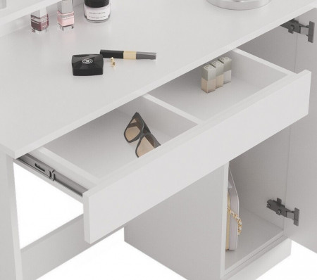 Masuta machiaj cu Oglinda LED si 1 Sertar pentru Cosmetice, Set Masa toaleta 90 cm, Alb, masuta cosmetica, vanity - SEA399 - Img 4