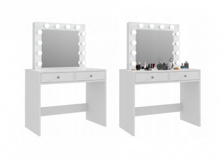 Masuta machiaj cu Oglinda LED si 2 Sertare pentru Cosmetice, Alb, masuta cosmetica, vanity - SEA504 - Img 4