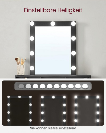 Masuta machiaj cu Oglinda LED si 2 Sertare pentru Cosmetice, Set Masa toaleta 80 cm, masuta cosmetica, vanity - SEN30 - Img 3