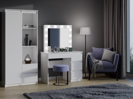 Masuta machiaj cu Oglinda LED si 2 Sertare pentru Cosmetice, Set Masa toaleta 98 cm, Alb, masuta cosmetica, vanity - SEA554 - Img 6