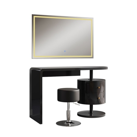 Masuta machiaj cu Oglinda LED si 2 Sertare pentru Cosmetice, Set Masa toaleta 120 cm, Negru, masuta cosmetica, vanity - SEN257 - Img 2