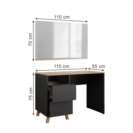 Masuta machiaj cu Oglinda LED si 2 Sertare pentru Cosmetice, Set Masa toaleta 110 cm, Gri, masuta cosmetica, vanity - SEG18 - Img 6