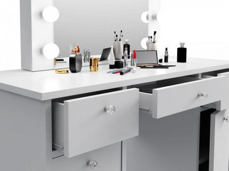 Masuta machiaj cu Oglinda LED si 3 Sertare pentru Cosmetice, Set Masa toaleta 120 cm, Alb, masuta cosmetica, vanity - SEA537 - Img 5