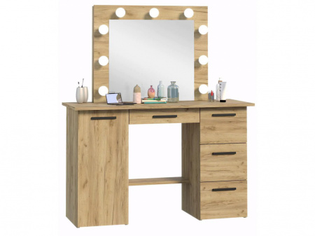 Masuta machiaj cu Oglinda LED si 4 Sertare pentru Cosmetice, Set Masa toaleta 120 cm, Stejar, masuta cosmetica, vanity - SEM516 - Img 5