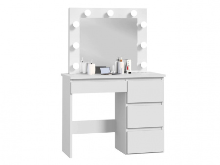 Masuta machiaj cu Oglinda LED si 4 Sertare pentru Cosmetice, Set Masa toaleta 94 cm, Alb, masuta cosmetica, vanity - SEA548 - Img 4