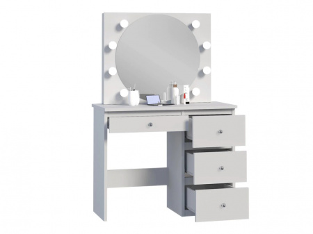 Masuta machiaj cu Oglinda LED si 4 Sertare pentru Cosmetice, Set Masa toaleta 94 cm, Alb, masuta cosmetica, vanity - SEA549 - Img 5