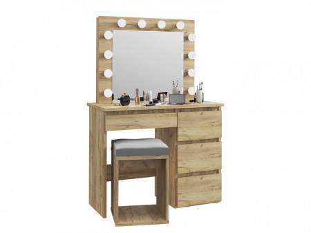 Masuta machiaj cu Oglinda LED si 4 Sertare pentru Cosmetice, Stejar, masuta cosmetica, vanity - SEM502 - Img 7