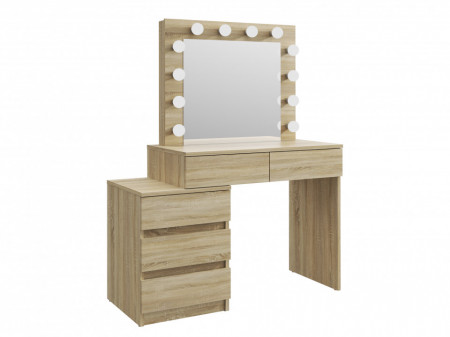 Masuta machiaj cu Oglinda LED si 5 Sertare pentru Cosmetice, Set Masa toaleta 112 cm, masuta cosmetica, vanity - SEM509 - Img 4