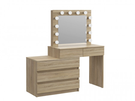 Masuta machiaj cu Oglinda LED si 5 Sertare pentru Cosmetice, Set Masa toaleta 130 cm, masuta cosmetica, vanity - SEM511 - Img 2