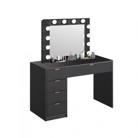 Masuta machiaj cu Oglinda LED si 5 Sertare pentru Cosmetice, Set Masa toaleta 120 cm cu Riflaj, masuta cosmetica, vanity - SEN22 - Img 2