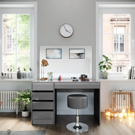 Masuta machiaj cu Oglinda LED si 5 Sertare pentru Cosmetice, Set Masa toaleta 120 cm, Gri, masuta cosmetica, vanity - SEG219 - Img 8