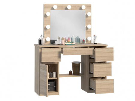 Masuta machiaj cu Oglinda LED si 5 Sertare pentru Cosmetice, Set Masa toaleta 120 cm, masuta cosmetica, vanity - SEM521 - Img 4