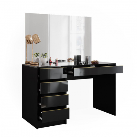 Masuta machiaj cu Oglinda LED si 5 Sertare pentru Cosmetice, Set Masa toaleta 120 cm, Negru, masuta cosmetica, vanity - SEN253 - Img 4