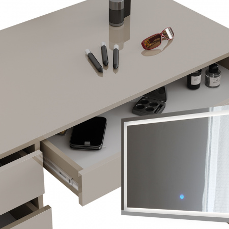 Masuta machiaj cu Oglinda LED si 5 Sertare pentru Cosmetice, Set Masa toaleta 120 cm, masuta cosmetica, vanity - SEC209 - Img 3