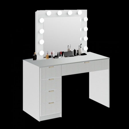 Masuta machiaj cu Oglinda LED si 5 Sertare pentru Cosmetice, Set Masa toaleta 120 cm cu Riflaj, masuta cosmetica, vanity - SEN22 - Img 8