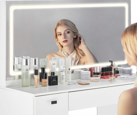 Masuta machiaj cu Oglinda LED si 7 Sertare pentru Cosmetice, Set Masa toaleta 117 cm, Alb, masuta cosmetica, vanity - SEA475 - Img 6