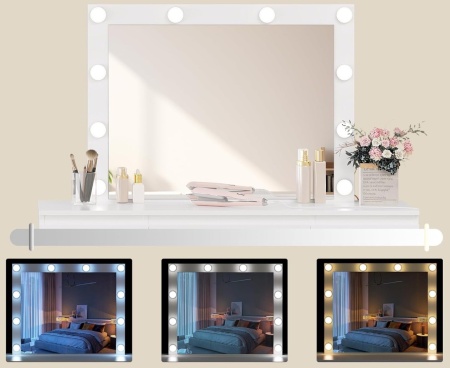 Masuta machiaj cu Oglinda LED si 7 Sertare pentru Cosmetice, Set Masa toaleta 110 cm, Alb, masuta cosmetica, vanity - SEA907 - Img 5
