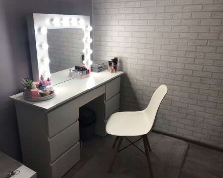 Masuta machiaj cu Oglinda LED si 7 Sertare pentru Cosmetice, Set Masa toaleta 120 cm, Alb, masuta cosmetica, vanity - SEA516 - Img 10