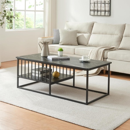 MCAU20 - Masuta de cafea 120 cm, masa pentru living imitatie marmura - Alb - Auriu / Negru - Img 6