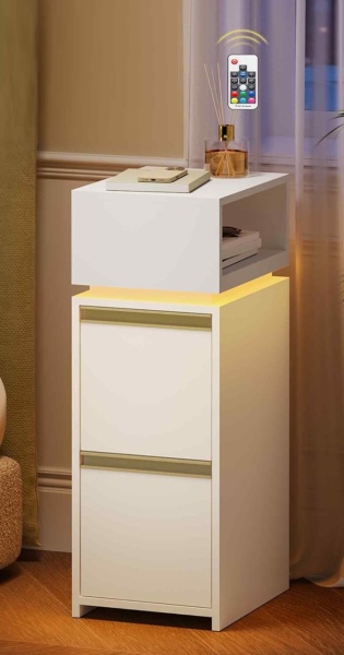 NOA201 - Set 2 Noptiere, 24 cm, foarte inguste, LED - Alb - Auriu - Img 8