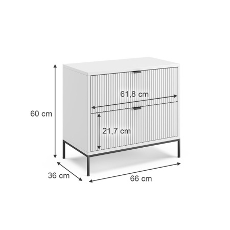 NOA243 - Set 2x Noptiere 66 cm, cu 2 sertare, pentru dormitor - Alb - Negru - Img 6