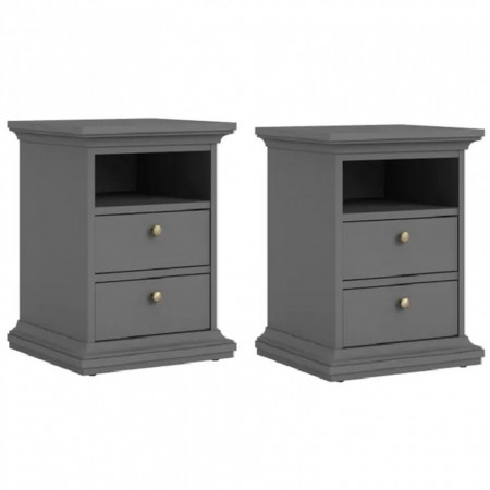 NOG601 - Set 2 Noptiere gri, 44 cm, cu 2 sertare pentru dormitor