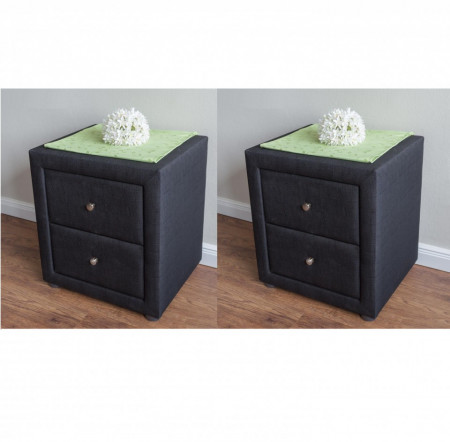 NON203 - Set 2 Noptiere negre capitonate cu 2 sertare pentru dormitor