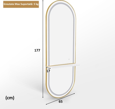 OGPR201 - Oglinda Ovala 65 x 177 cm, pentru perete, salon, coafor - Auriu / Alb / Negru - Img 6