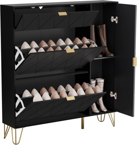 Pantofar 105 cm, pantofare, depozitare pantofi cu 3 Compartimente, si Dulapior, mobilier hol Alb / Negru / Crem / Gri / Albastru - PANA42 - Img 8