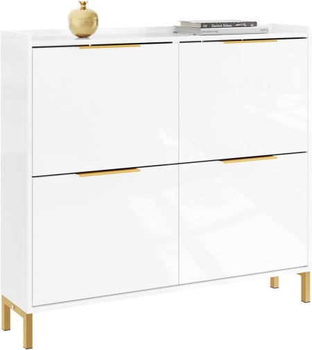 Pantofar alb lucios, 100 cm foarte ingust, 4 compartimente, pantofare, depozitare pantofi, mobilier hol - PANA37 - Img 2