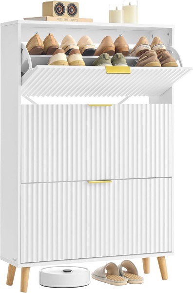 Pantofar alb riflaj, 80cm ingust, 3 compartimente, pantofare, depozitare pantofi, mobilier hol - PANA38 - Img 3