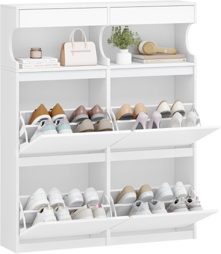 Pantofar alb sau maro, 100 cm ingust, 4 compartimente, Sertare si Rafturi, pantofare, depozitare pantofi, mobilier hol - PANA36 - Img 4