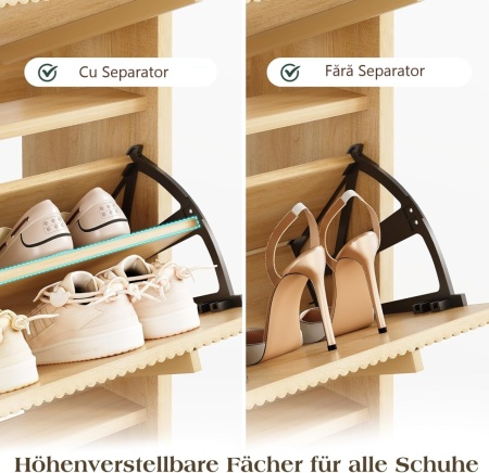 Pantofar maro ingust 70 cm cu 3 compartimente, pantofare cu Riflaje, depozitare pantofi, mobilier hol - PANM10 - Img 2