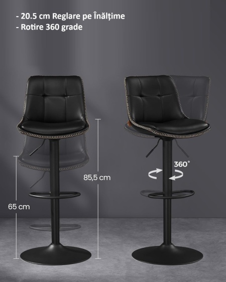 SCB3 - Set 2x Scaune Bar Negre / Maro / Gri / Verde - Piele ecologica - Img 6