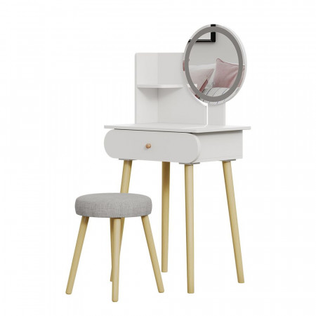 SEA448 - Set Masa toaleta 60 cm cosmetica machiaj, oglinda cu LED, masuta vanity - Alb - Img 5