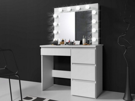 SEA505 - Set Masa toaleta cosmetica machiaj oglinda masuta vanity, oglinda cu LED-uri cu sau fara priza, cu sau fara scaun - Alb