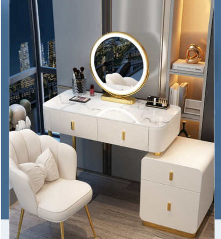 SEA88 - Set Masa toaleta, 100 cm, cosmetica, masa machiaj cu oglinda LED si scaun, masuta vanity - Alb