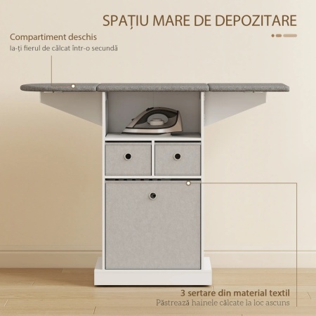 2 in 1 Comoda si Masa Calcat cu 3 cosuri si raft, 54 cm - Alb - Gri - COA3 - Img 5