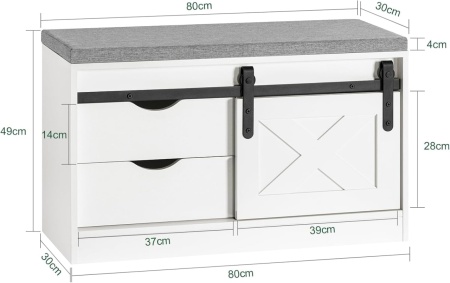 Bancuta alba hol, 80 / 90 / 120 cm, pantofar cu pernita, depozitare pantofi - BAA63 - Img 5