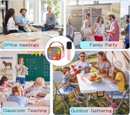 CADC5 - Set Sistem Mini Karaoke si 1 Mini Microfoan, Jucarii copii, Cadou pentru Craciun, Petreceri in familie - Roz - Img 3