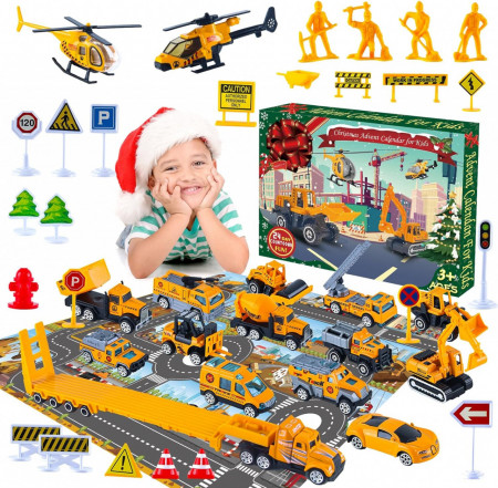CADV1 - Calendar Advent Copii pentru 2-6 ani - Jucarii Constructii, Santier, 24 Surprize ingineresti pentru Craciun