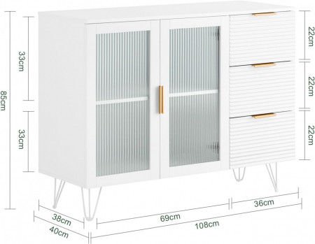 COA26 - Comoda, 108 cm, dulap living, dormitor sau hol cu 3 sertare si dulap - Alb - Img 8