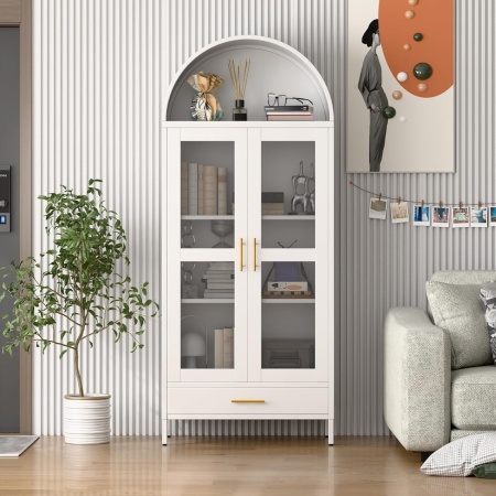DUA205 - Vitrina 80 cm, Dulap rotund pentru birou, Biblioteca Living, Rafturi Dormitor, Dining, Hol - Alb - Img 5