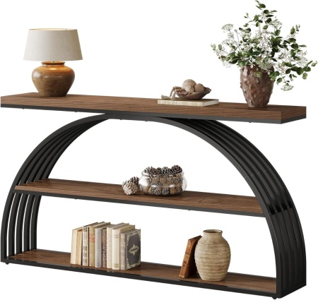 MACI35 - Masa Consola curbata, 160 cm, masuta hol, living, dormitor - Negru - Maro - Img 3
