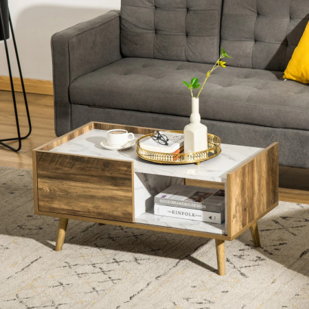 MAI19 - Masuta cafea, 80x45 cm, cu sertar si raft, living, stil industrial - Maro-Alb