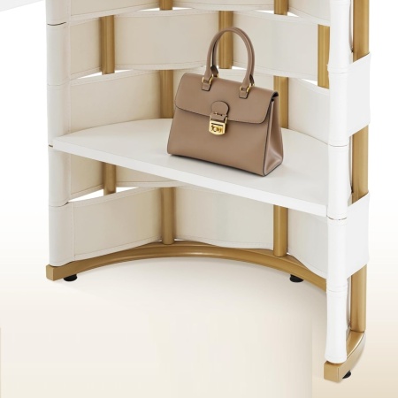 MANIAU2 - Masuta manichiura, 115 cm, masa cosmetica ovala pentru salon - Alba - Auriu - Img 2