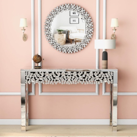 MAOG205 - Masa toaleta oglinda, masuta consola, 120 cm, cosmetica machiaj, vanity birou, Argintiu - Img 6