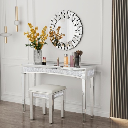 MAOG4 - Masa toaleta oglinda, masuta consola, 120 cm, cosmetica machiaj, vanity birou, Argintiu - Img 6