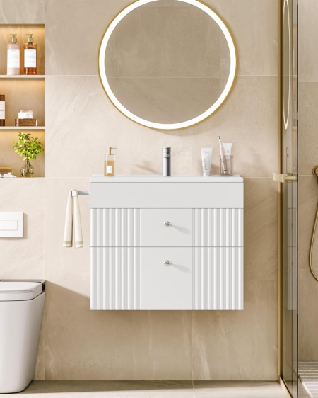 Masca de Chiuveta suspendata, 60 cm cu lavoar ceramic si Riflaj - Mobilier Baie VELORA - Img 3